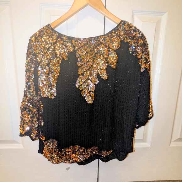 Oleg Cassini sequin top M v2 - Picture 2 of 4